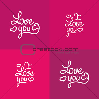 Set of love you lettering Valentine vector design