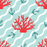 Seamless patterns with corals and anchors