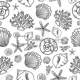 Seamless pattern with seashell