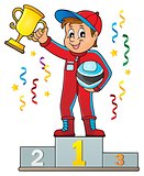 Car racer holding trophy theme image 2