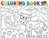Coloring book cow near farm theme 1