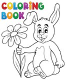 Coloring book Easter bunny with flower