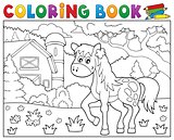 Coloring book horse near farm theme 1