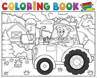 Coloring book tractor near farm theme 1