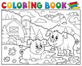 Coloring book two pigs near farm