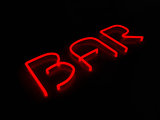 Bar red neon sign isolated on black background