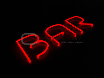Bar red neon sign isolated on black background