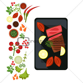 Medium Steak on Plate. Vector Illustration