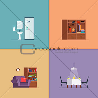 Interior Design Types. Vector Illustration Set