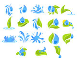 Fresh Water Badges and Stickers. Vector Illustration Set