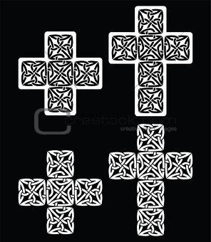 Celtic cross - set of traditional designs in white on black