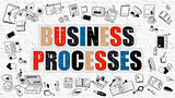 Business Processes in Multicolor. Doodle Design.