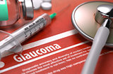 Glaucoma - Printed Diagnosis on Orange Background.