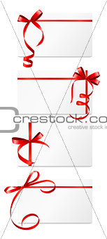 Gift Card with Red Ribbon and Bow Set. Vector illustration