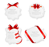 Card with Red Ribbon and Bow Set. Vector illustration