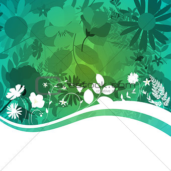 Abstract Natural Spring Background with Flowers and Leaves.