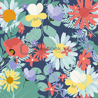 Abstract Natural Spring Seamless Pattern Background with Flowers