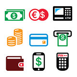 Money, ATM - cash machine vector icons set