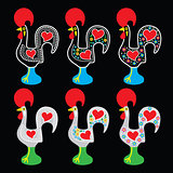 Portuguese Rooster of Barcelos - Galo de Barcelos icons on black