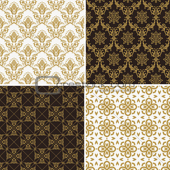 Seamless vintage floral background gold and black pattern
