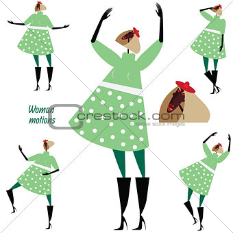 Set of woman motions in green