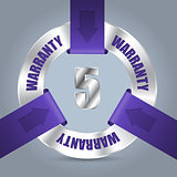 Five year warranty badge with purple ribbon