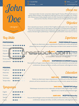 Modern resume cv with orange ribbon