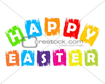 Happy Easter in colorful drawn labels