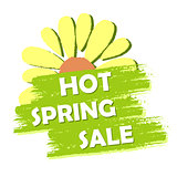 hot spring sale with flower, green drawn label