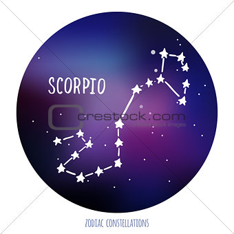 Scorpio vector sign. Zodiacal constellation made of stars on space background.