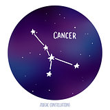 Cancer vector sign. Zodiacal constellation made of stars on space background.