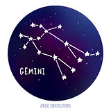 Gemini vector sign. Zodiacal constellation made of stars on space background.