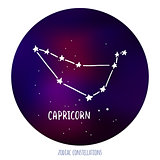 Capricorn vector sign. Zodiacal constellation made of stars on space background.