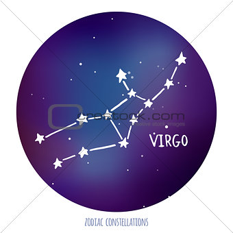 Virgo vector sign. Zodiacal constellation made of stars on space background.
