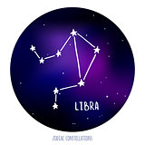 Libra vector sign. Zodiacal constellation made of stars on space background.
