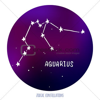 Aquarius vector sign. Zodiacal constellation made of stars on space background.