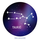 Taurus vector sign. Zodiacal constellation made of stars on space background.
