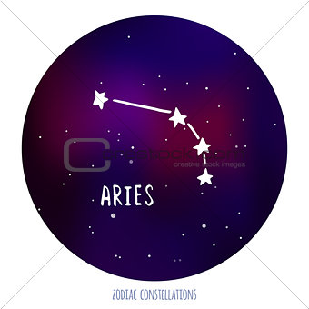 Aries vector sign. Zodiacal constellation made of stars on space background.