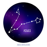 Pisces vector sign. Zodiacal constellation made of stars on space background.