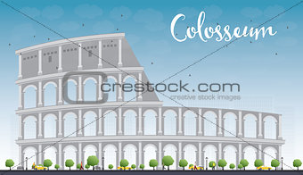Colosseum in Rome with blue sky. Italy. Vector illustration. 