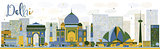 Abstract Delhi skyline with color landmarks.
