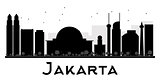 Jakarta City skyline black and white silhouette.