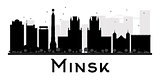 Minsk City skyline black and white silhouette.