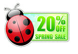 20 percentages off spring sale green label with ladybird