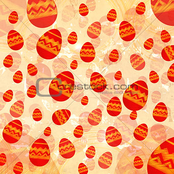 red easter eggs in beige old paper background
