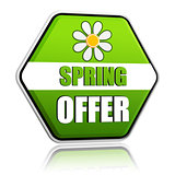 spring offer green hexagon label with flower