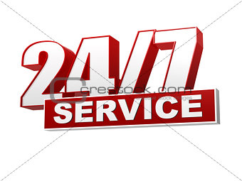 24/7 service red white banner - letters and block