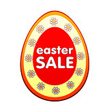 easter sale in red egg shape label with flowers