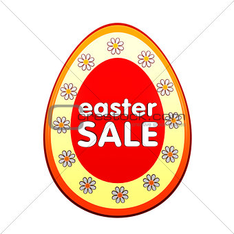 easter sale in red egg shape label with flowers