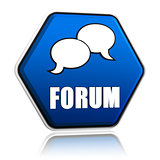forum with speech bubbles sign in blue hexagon button